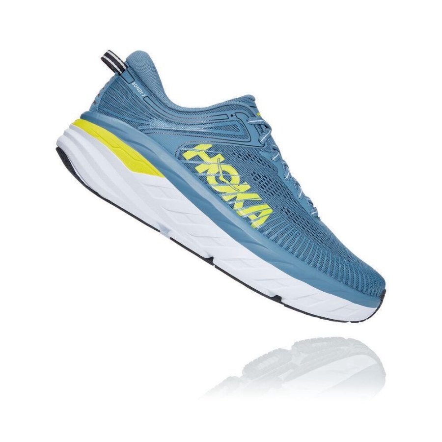 Hoka Bondi 7 Men's Running Shoes Blue / Yellow | IL71624GQ