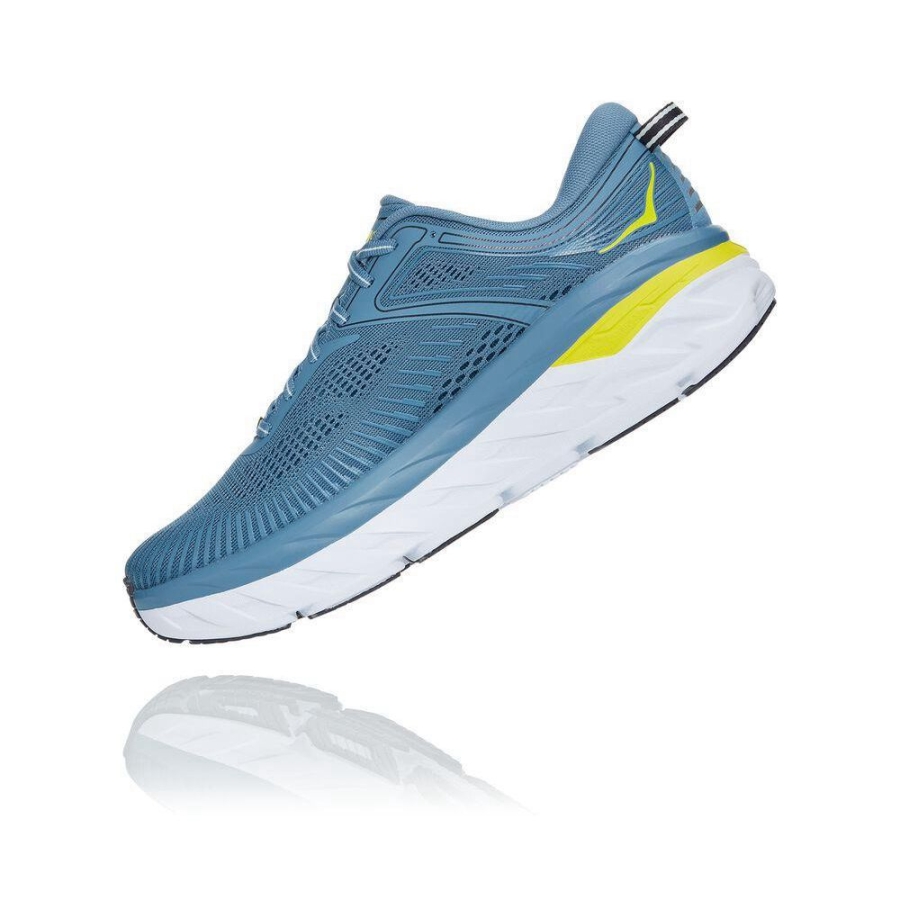 Hoka Bondi 7 Men's Running Shoes Blue / Yellow | IL71624GQ