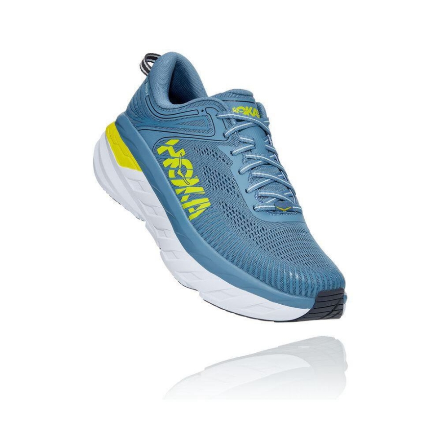 Hoka Bondi 7 Men\'s Running Shoes Blue / Yellow | IL71624GQ