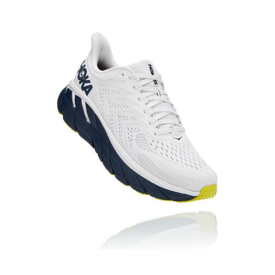 Hoka Clifton 7 Men\'s Road Running Shoes White / Navy | IL51793ZA