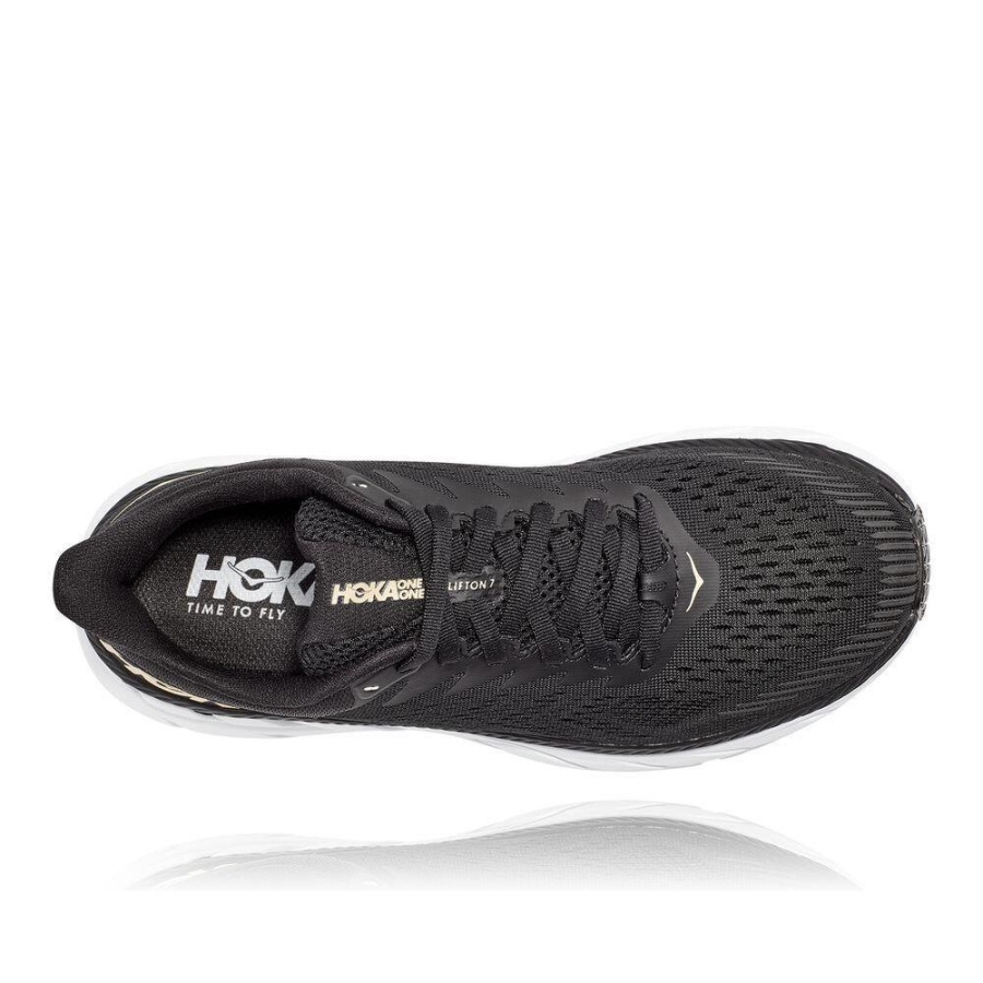 Hoka Clifton 7 Women's Walking Shoes Black / Gold | IL26715CF