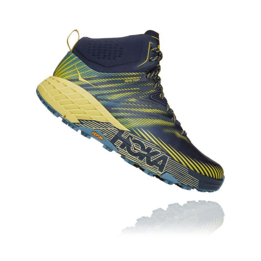 Hoka Speedgoat Mid 2 GTX Men's Hiking Boots Navy / Yellow | IL84392DF